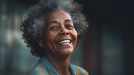 Happy satisfied black people woman portrait outside. Generative Aiの素材