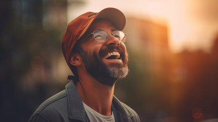 Happy satisfied man portrait outside. Generative Aiの素材