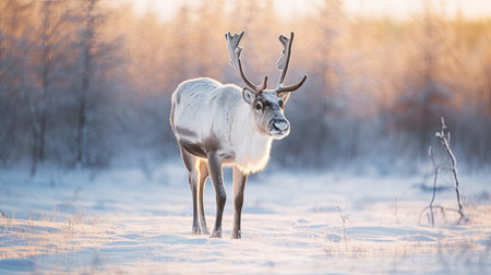 A Reindeer in the middle of a snowy landscape. Generative Aiの素材