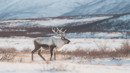 A Reindeer in the middle of a snowy landscape. Generative Aiの素材