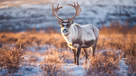 A Reindeer in winter tundra. Generative Aiの素材
