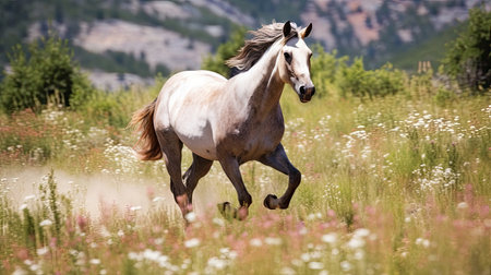 Alpine wild horse in nature. Generative AI.の素材