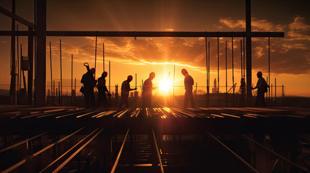 Silhouette of construction team working at construction site. Generative Aiの素材