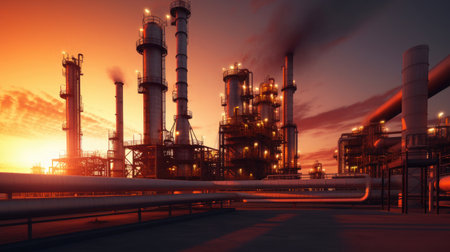 Crude oil refinery with pipeline system. Generative Aiの素材