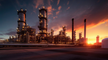 Crude oil refinery with pipeline system. Generative Aiの素材