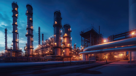 Crude oil refinery with pipeline system. Generative Aiの素材