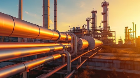 Industry pipeline transport petrochemical, gas and oil processing, equipment steel pipes plant. Generative Aiの素材