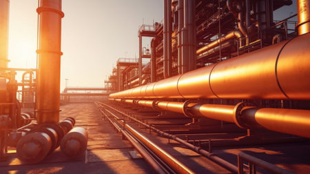 Industry pipeline transport petrochemical, gas and oil processing, equipment steel pipes plant. Generative Aiの素材