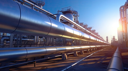 Industry pipeline transport petrochemical, gas and oil processing, equipment steel pipes plant. Generative Aiの素材