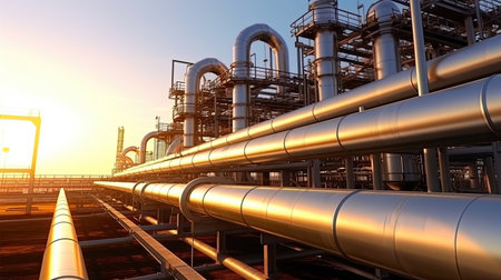 Industry pipeline transport petrochemical, gas and oil processing, equipment steel pipes plant. Generative Aiの素材