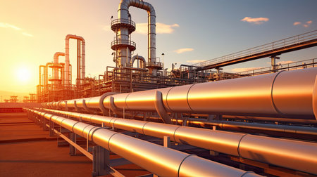 Industry pipeline transport petrochemical, gas and oil processing, equipment steel pipes plant. Generative Aiの素材