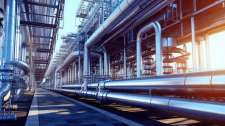 Industry pipeline transport petrochemical, gas and oil processing, equipment steel pipes plant. Generative Aiの素材
