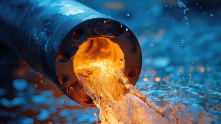 Water flow out from pipe by pump supply. Generative Aiの素材