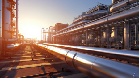 Industry pipeline transport petrochemical, gas and oil processing, equipment steel pipes plant. Generative Aiの素材