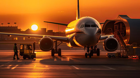 Airport worker service refuelling the aircraft. Generative Aiの素材