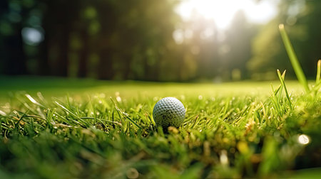 Golf club and ball in grass. Let's golf. Generative Aiの素材