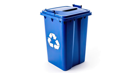 A Blue recycle bin with recycle symbol isolated on white background. Generative Aiの素材