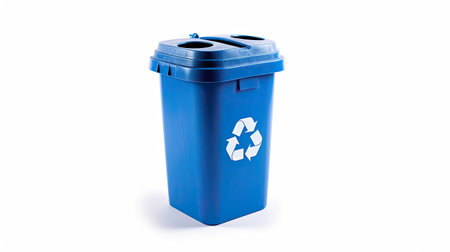 A Blue recycle bin with recycle symbol isolated on white background. Generative Aiの素材