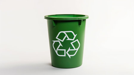 A Green recycle bin with recycle symbol isolated on white background. Generative Aiの素材