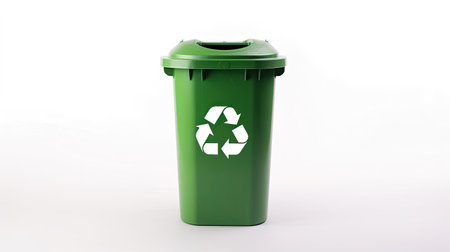 A Green recycle bin with recycle symbol isolated on white background. Generative Aiの素材