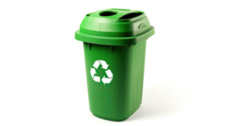 A Green recycle bin with recycle symbol isolated on white background. Generative Aiの素材
