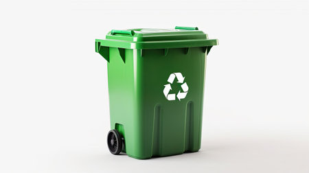 A Green recycle bin with recycle symbol isolated on white background. Generative Aiの素材