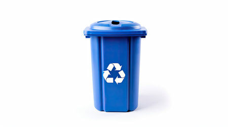 A Blue recycle bin with recycle symbol isolated on white background. Generative Aiの素材