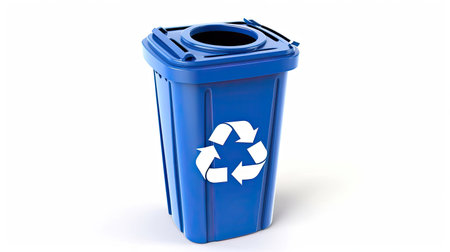 A Blue recycle bin with recycle symbol isolated on white background. Generative Aiの素材