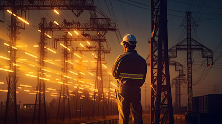 Electric engineer checking the high voltage pole. Generative Aiの素材