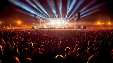 Concert, Summer Music Festival. Crowd at Concert. Generative Aiの素材