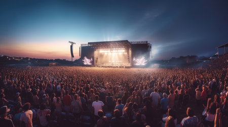 Concert, Summer Music Festival. Crowd at Concert. Generative Aiの素材