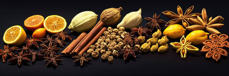 Set of Traditional spices anise, star anise. Ingredients for cooking many dishes. Spices and herbs for cooking. Generative Aiの素材