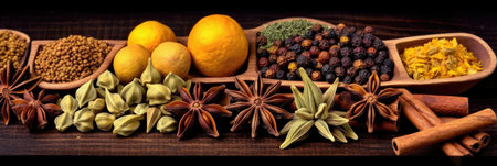 Set of Traditional spices anise, star anise. Ingredients for cooking many dishes. Spices and herbs for cooking. Generative Aiの素材