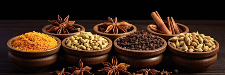 Set of Traditional spices anise, star anise. Ingredients for cooking many dishes. Spices and herbs for cooking. Generative Aiの素材