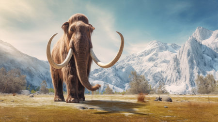 A mammoth in the snowy landscape. elephant mammoth. Generative Aiの素材