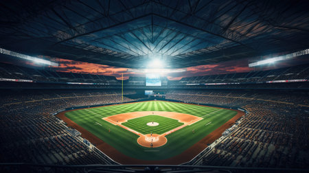 Arena of baseball grand, Professional baseball grand arena in light rays.の素材
