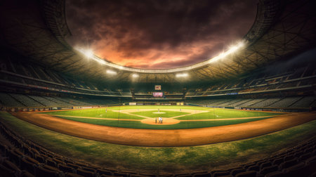 Arena of baseball grand, Professional baseball grand arena in light rays.の素材