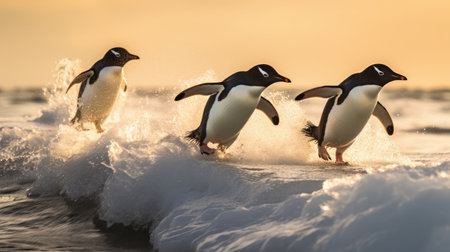 Adelie penguins jump into the ocean from an iceberg. Generative Aiの素材