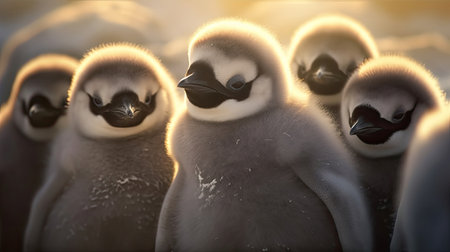 Emperor Penguin Chicks. Emperor penguins of South Georgia. Generative Aiの素材