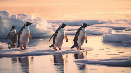 Penguins slides on ice. Generative Aiの素材