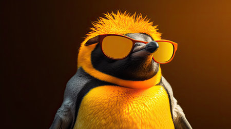 Portrait of King penguin in sunglasses. Generative Aiの素材