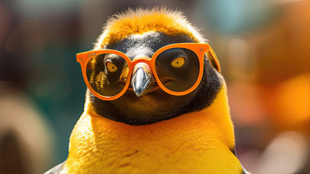 Portrait of King penguin in sunglasses. Generative Aiの素材