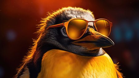 Portrait of King penguin in sunglasses. Generative Aiの素材