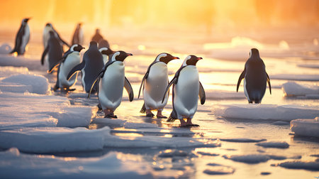 Penguins slides on ice. Generative Aiの素材