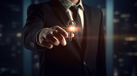 A businessman holding the key to success. key to success. Generative aiの素材