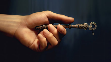 Close up of human hand holding key. Generative aiの素材