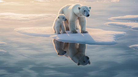 Polar bear with cub on ice floe. generative aiの素材