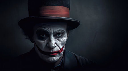 sad clown with bowler hat and red nose. Generative Aiの素材