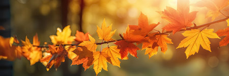 Autumn leaves on the sun and blurred trees for fall background. Generative Aiの素材