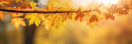 Autumn leaves on the sun and blurred trees for fall background. Generative Aiの素材